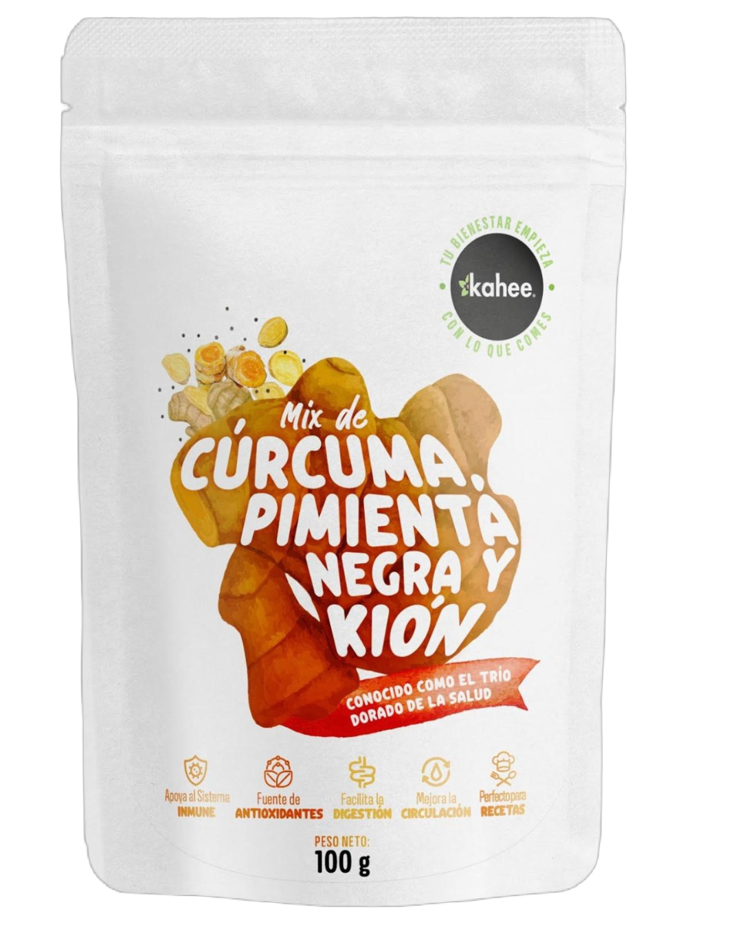 Trio dorado Curcuma, pimienta negra y Kion en polvo